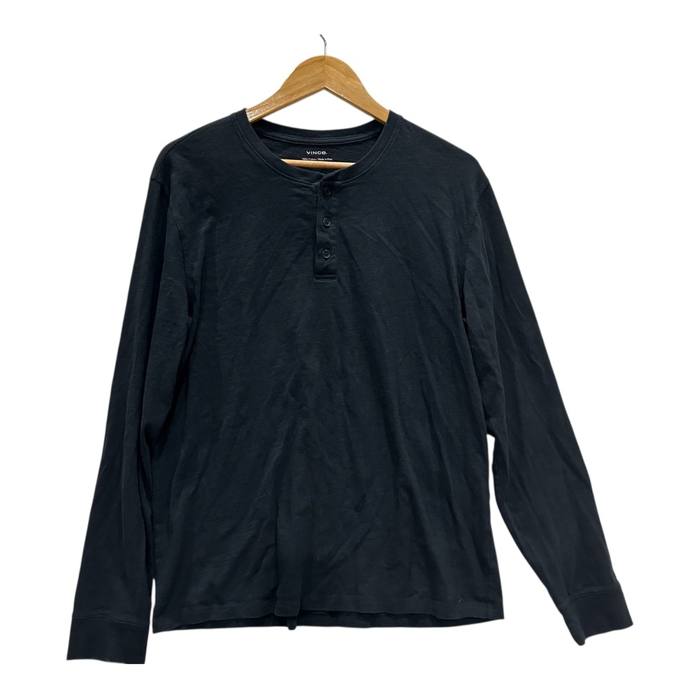 Vince Mens Black 100% Cotton Long Sleeve Henley Shirt Size Medium Peru